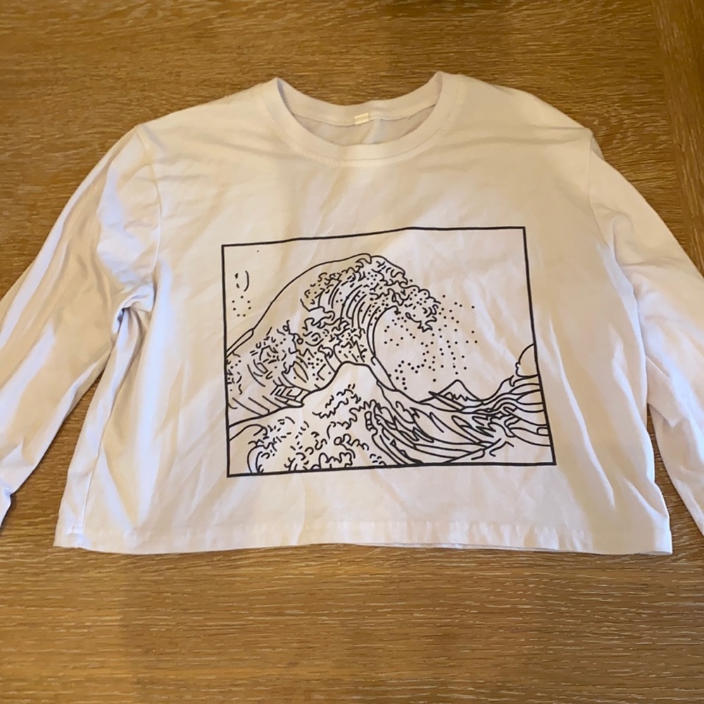 Long sleeve minimalistic wave print crop top
